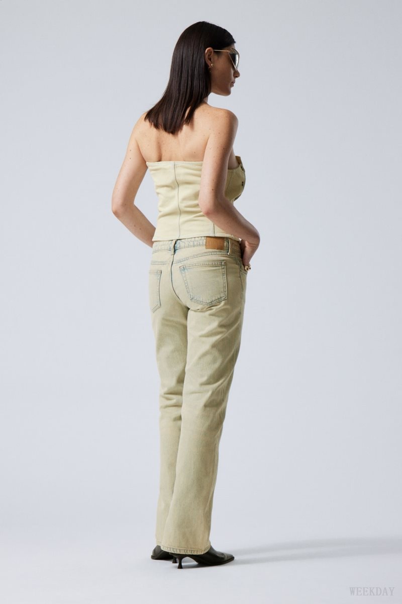 Weekday Arrow Low Straight Slit Jeans Sunbleached | CCPE9247