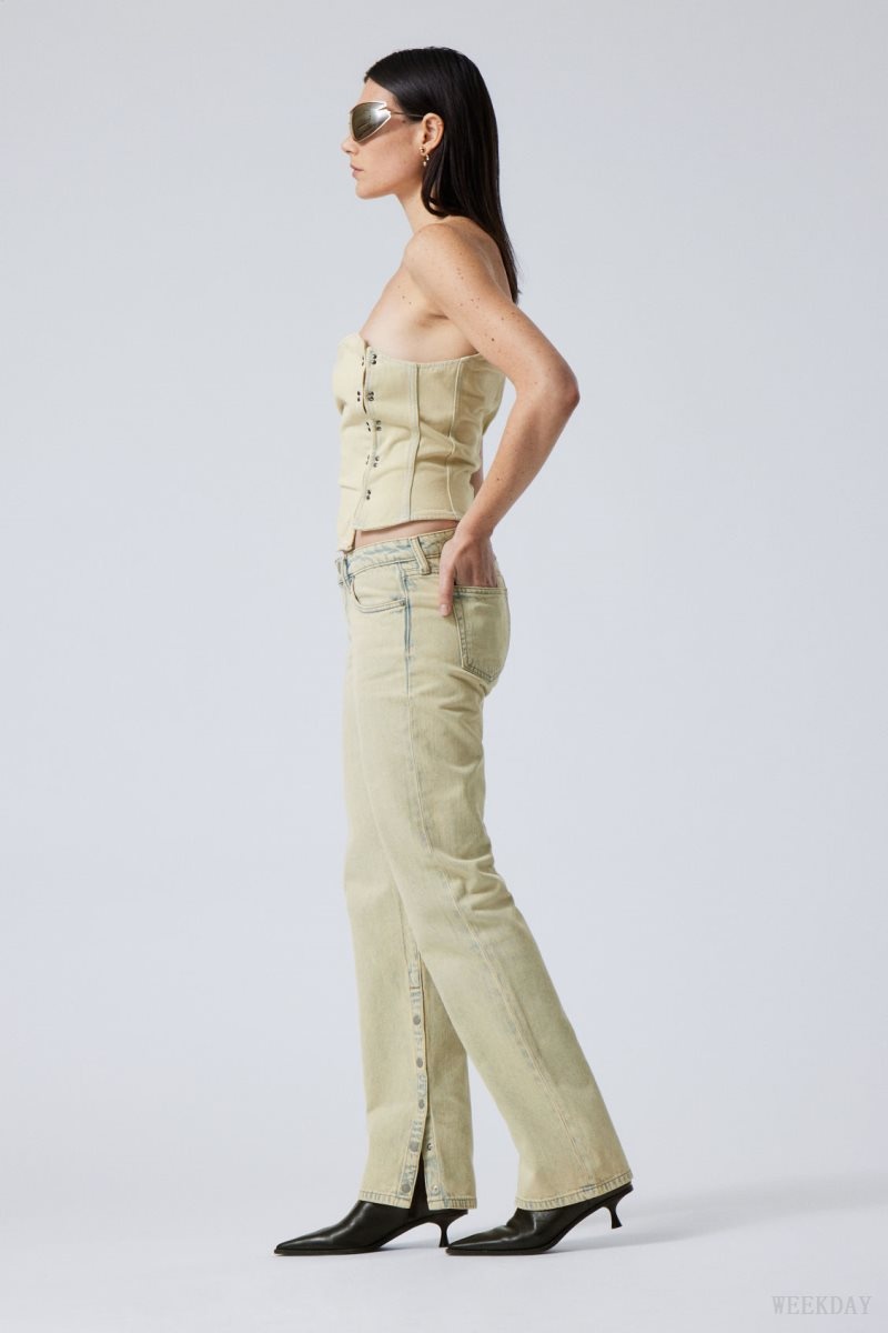 Weekday Arrow Low Straight Slit Jeans Sunbleached | CCPE9247