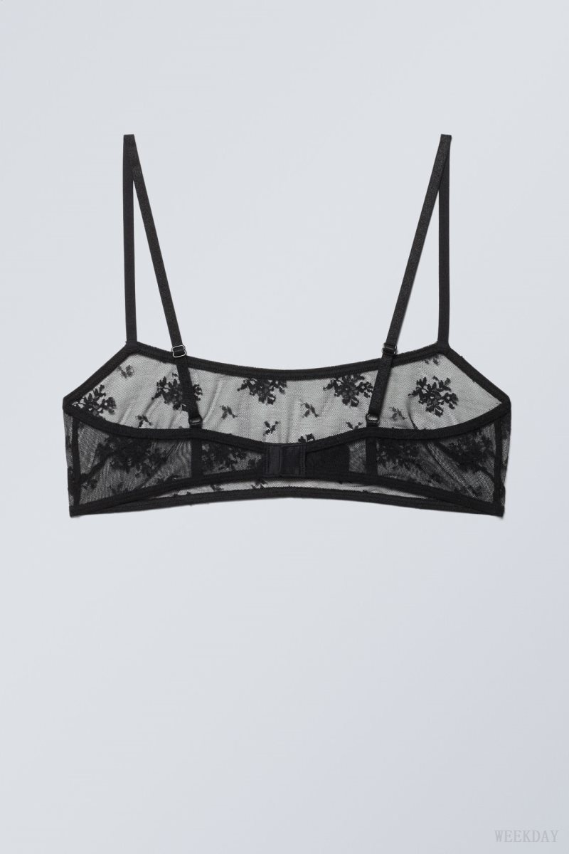 Weekday Ash Lace Semi Scooped Bra Bra Black | DILS8277