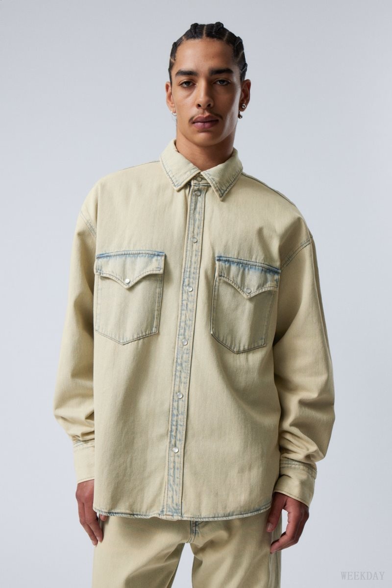 Weekday Ash Longsleeve Denim Shirt Sunbleached | KTJZ1977