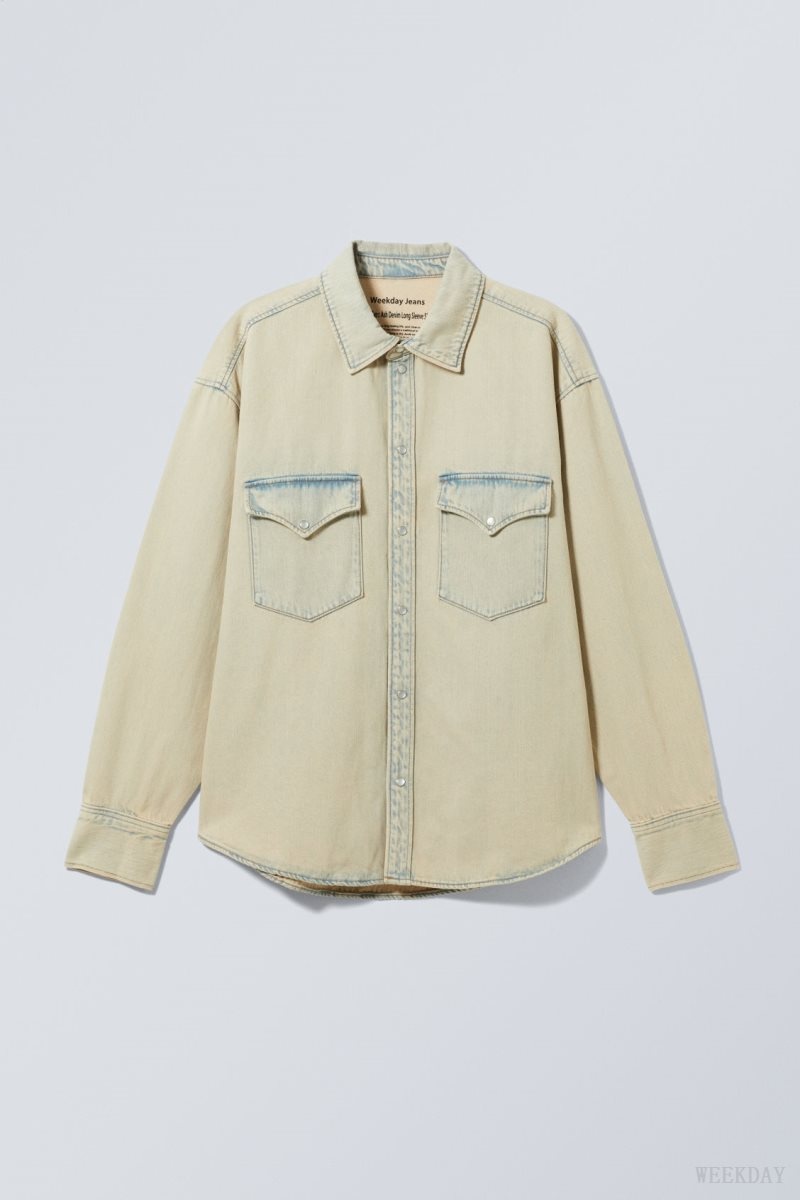 Weekday Ash Longsleeve Denim Shirt Sunbleached | KTJZ1977