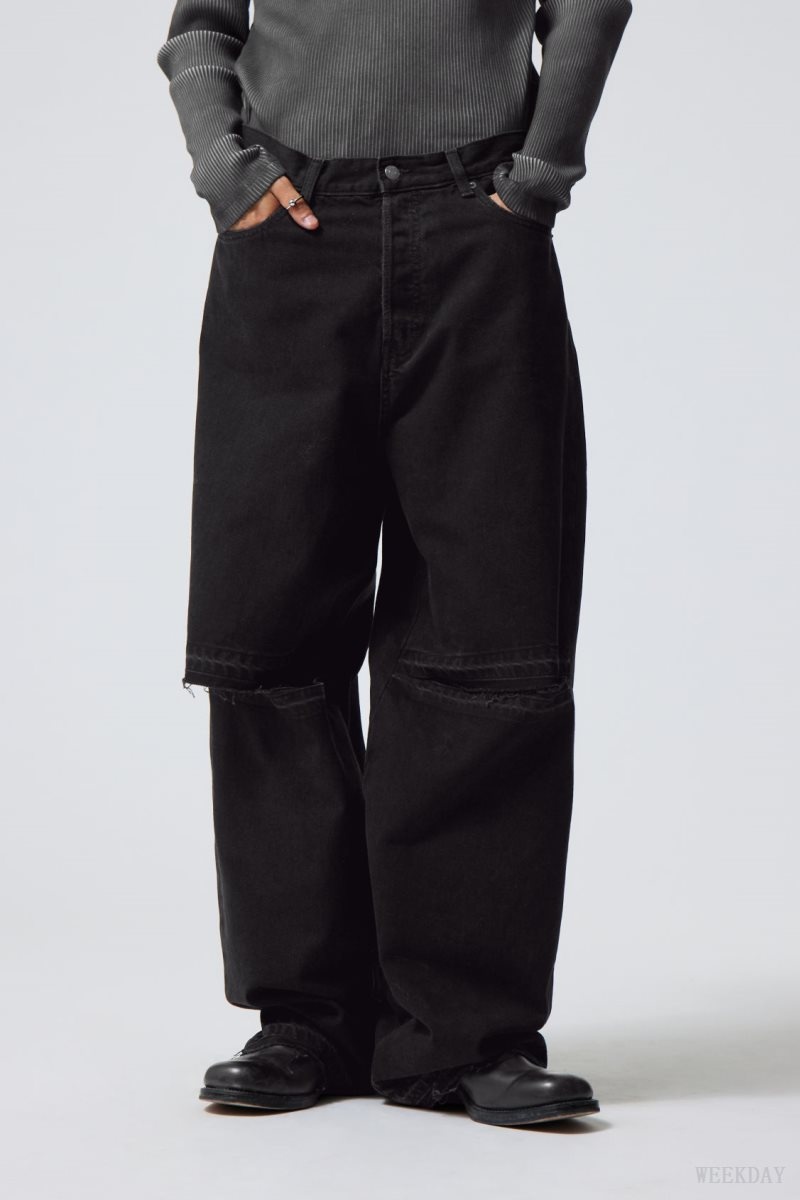 Weekday Astro Baggy Open Knee Jeans Black | PWDY3506