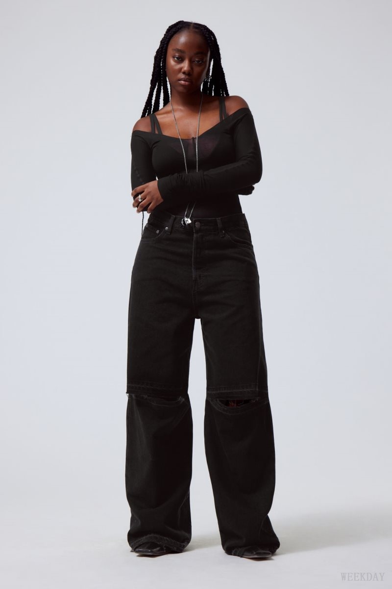 Weekday Astro Baggy Open Knee Jeans Black | PWDY3506