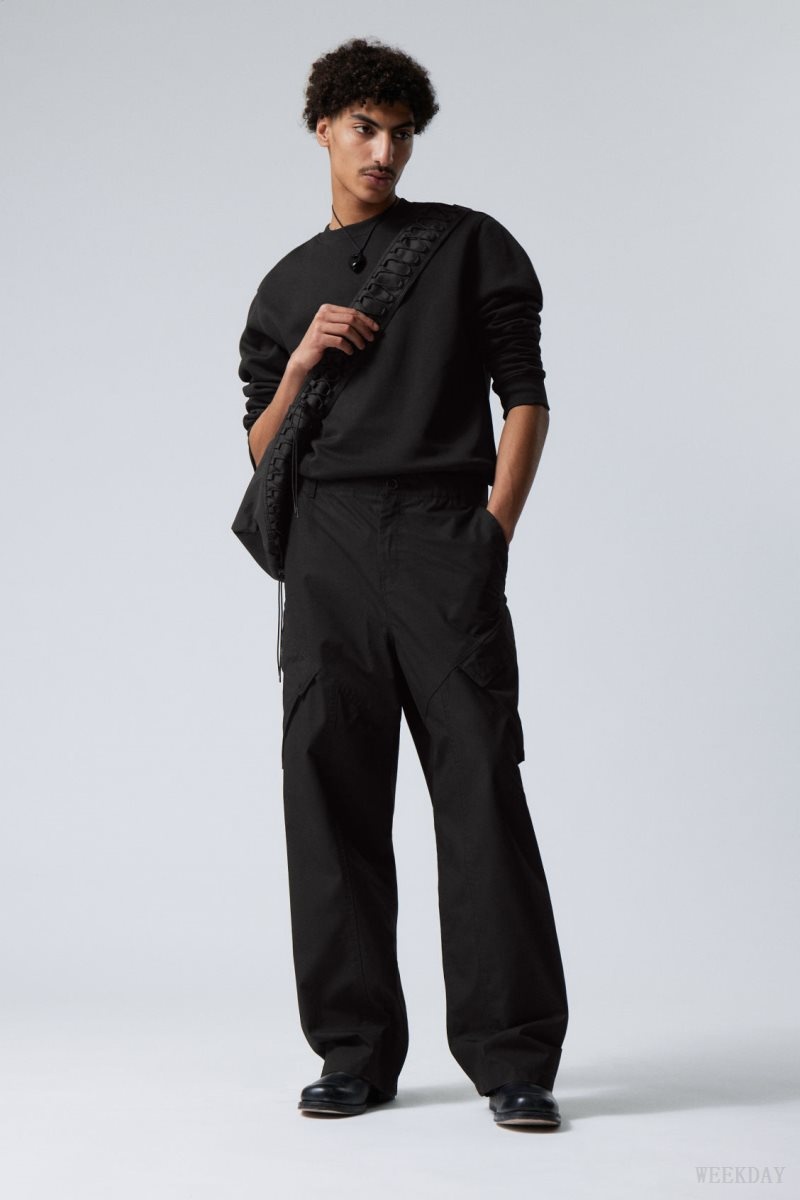 Weekday Astro Loose Asymmetric Cargo Trousers Black | KEGM1853