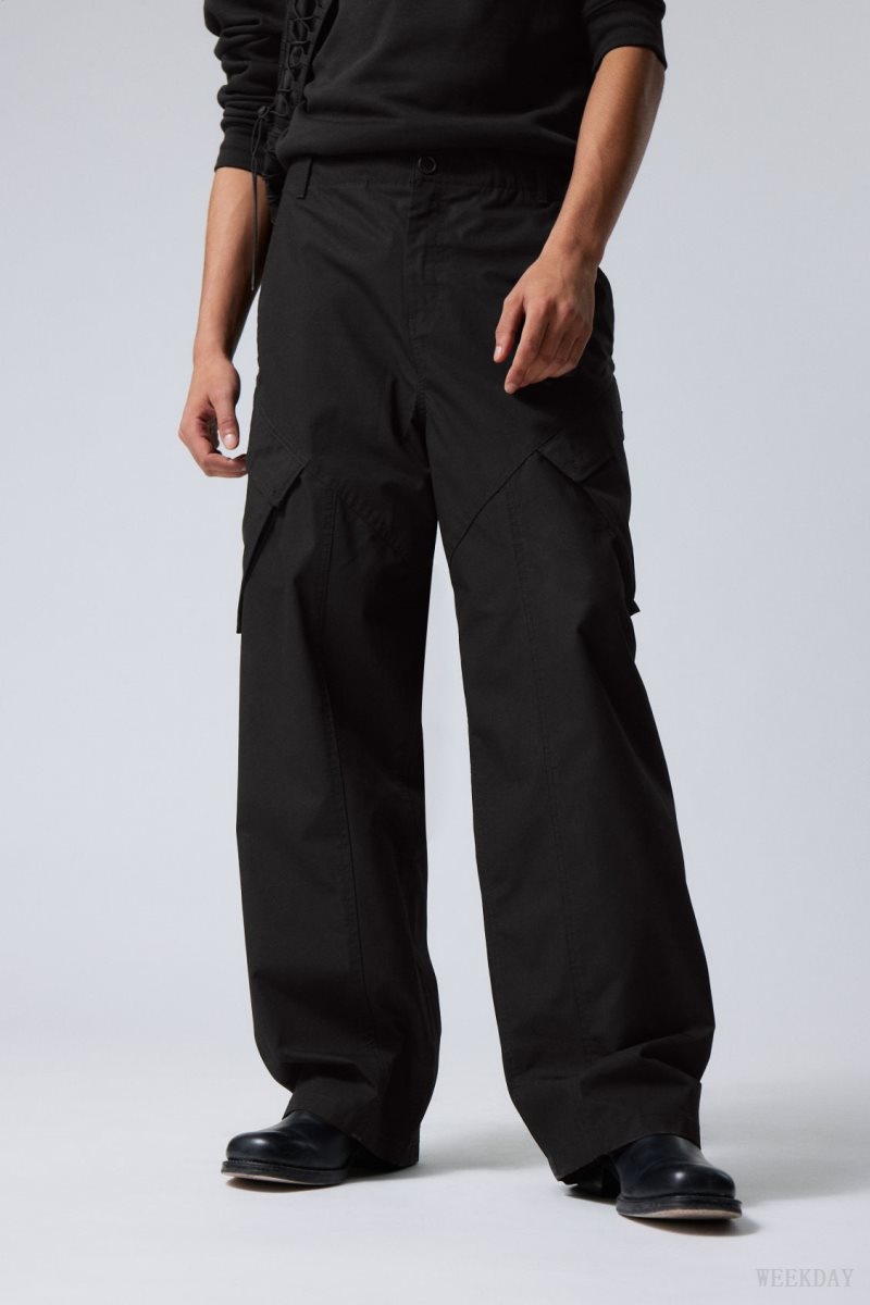 Weekday Astro Loose Asymmetric Cargo Trousers Black | KEGM1853