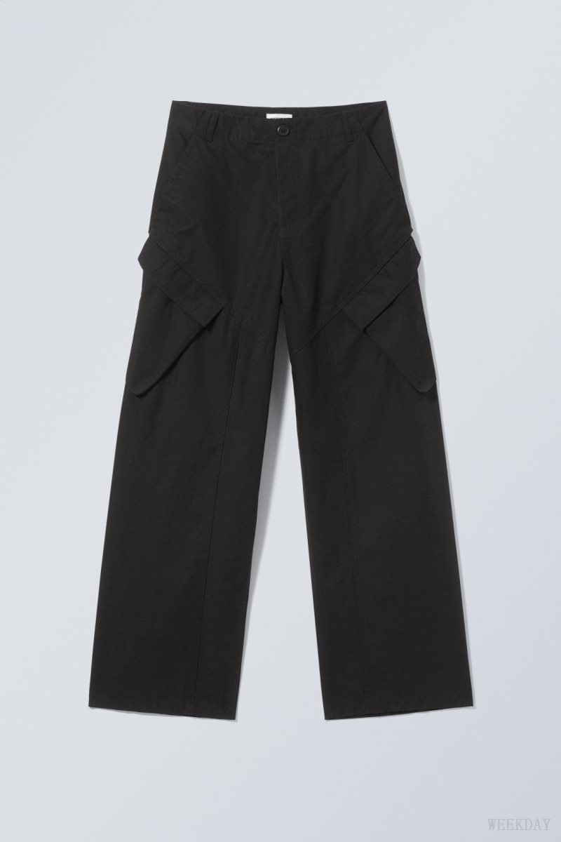 Weekday Astro Loose Asymmetric Cargo Trousers Black | KEGM1853