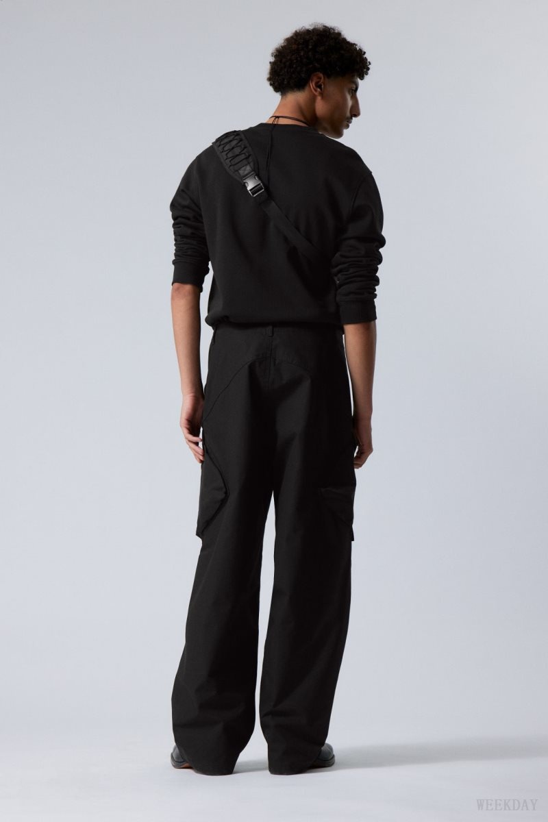 Weekday Astro Loose Asymmetric Cargo Trousers Black | KEGM1853