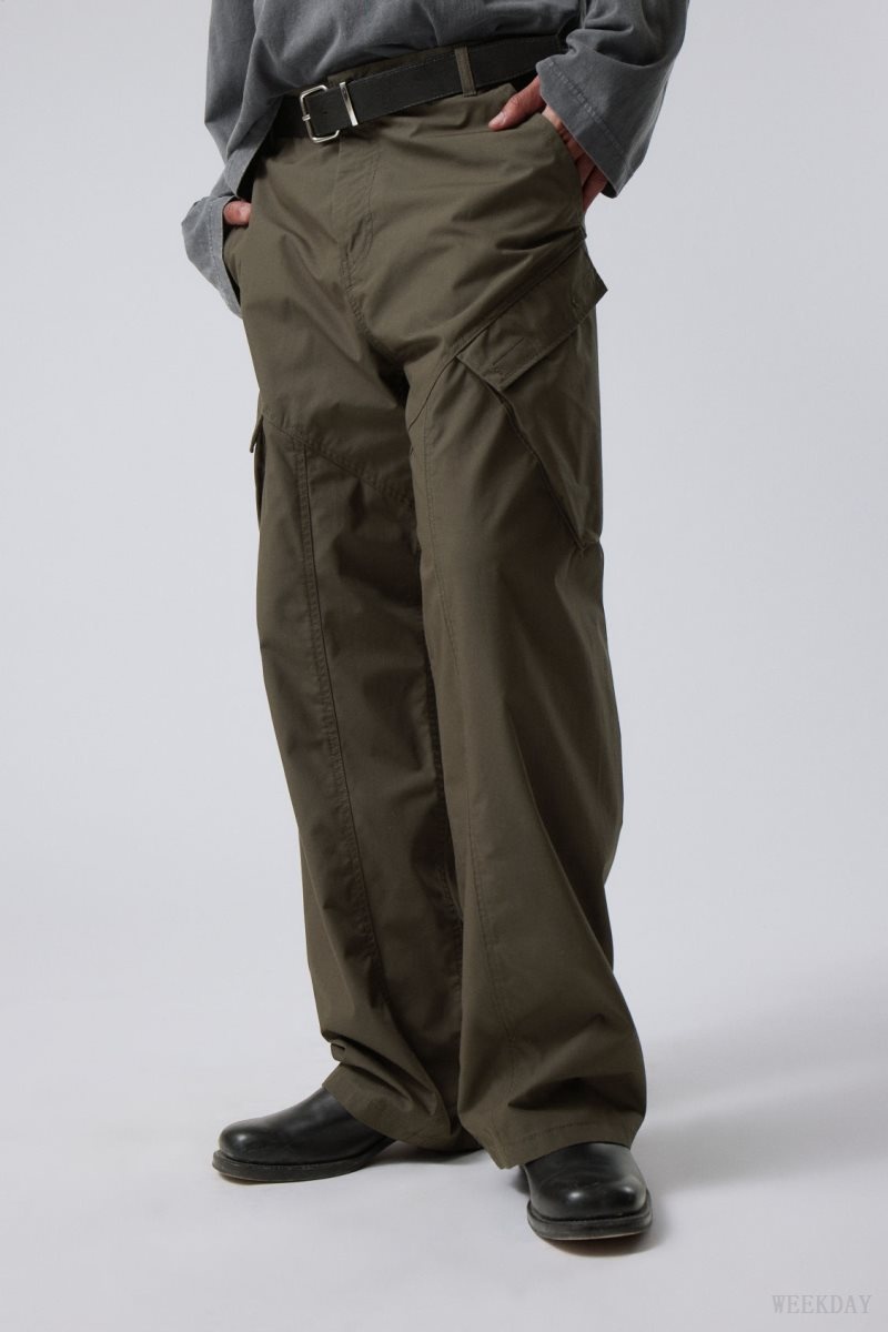 Weekday Astro Loose Asymmetric Cargo Trousers Khaki Green | UZLM6932