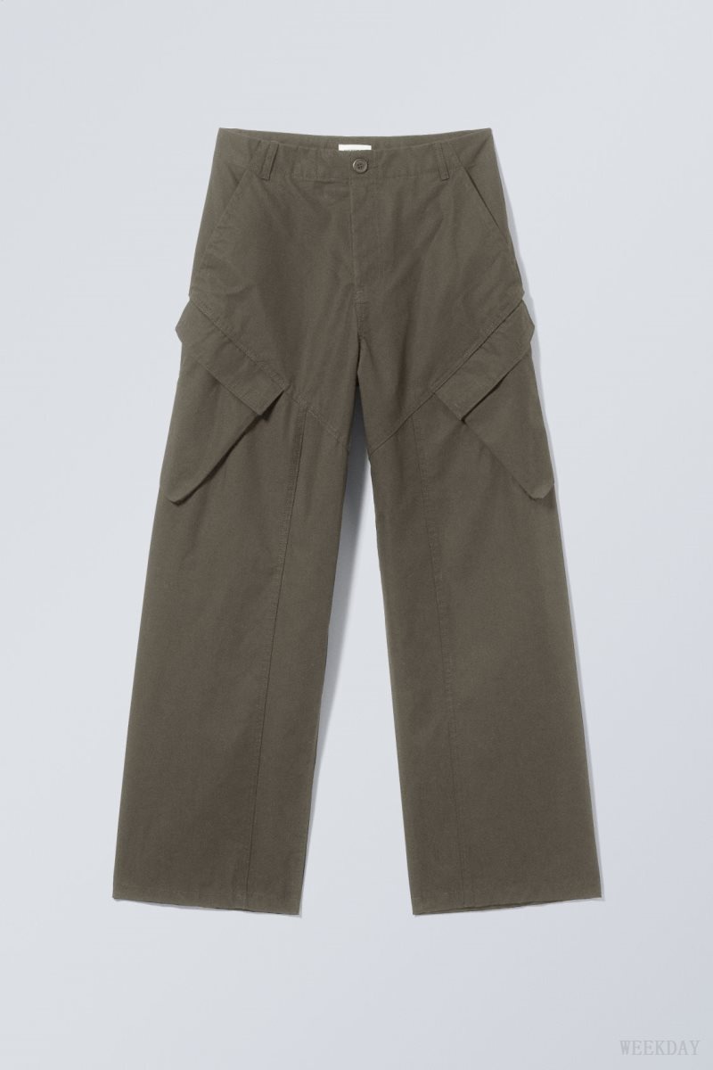 Weekday Astro Loose Asymmetric Cargo Trousers Khaki Green | UZLM6932