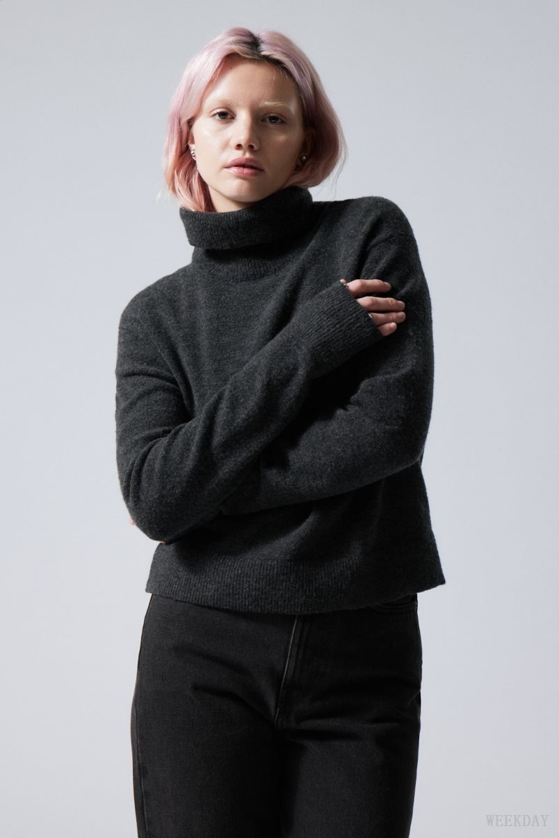 Weekday Ayla Knitted Turtleneck Dark Grey | YNPA0049