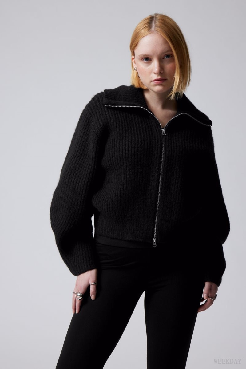 Weekday Bea Zip Cardigan Black | WXGU2290