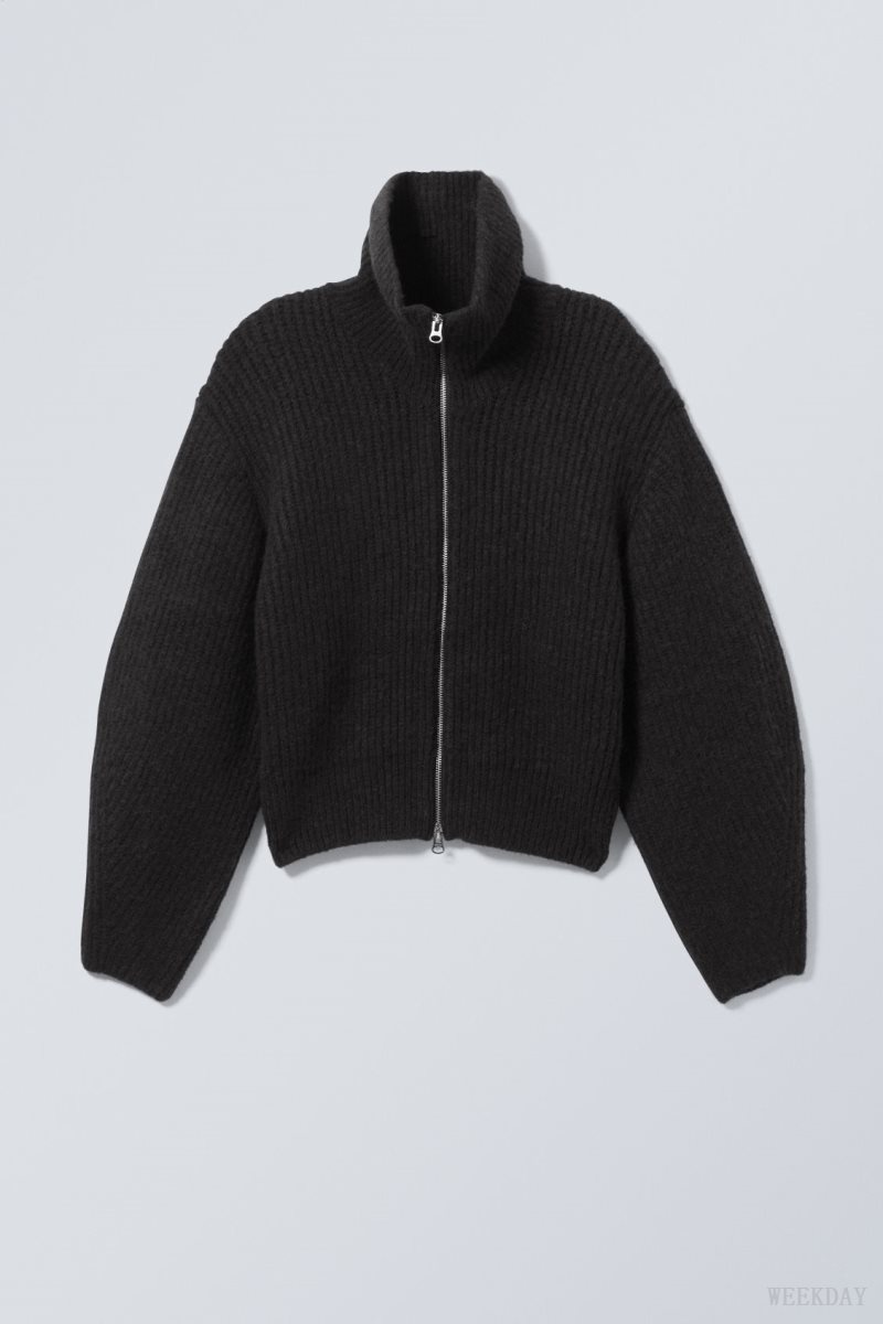 Weekday Bea Zip Cardigan Black | WXGU2290