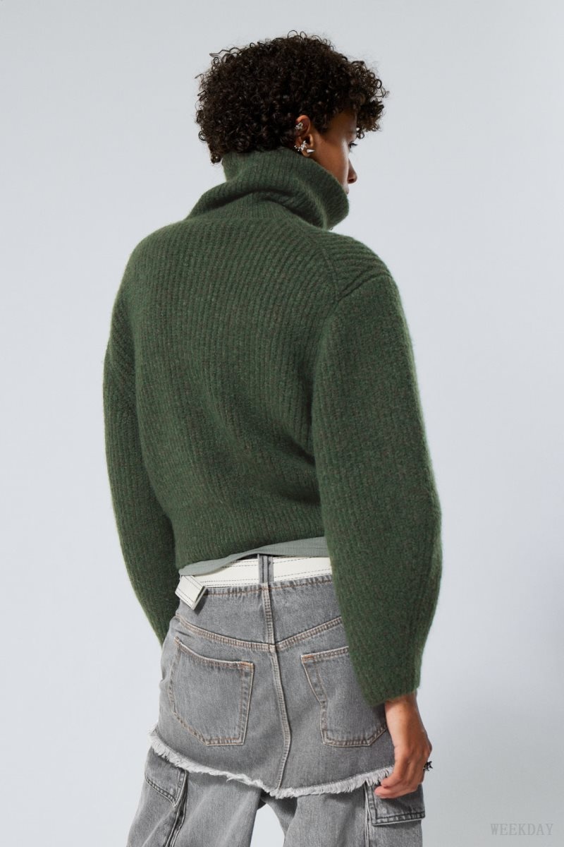 Weekday Bea Zip Cardigan Dark Green | AOGK5495