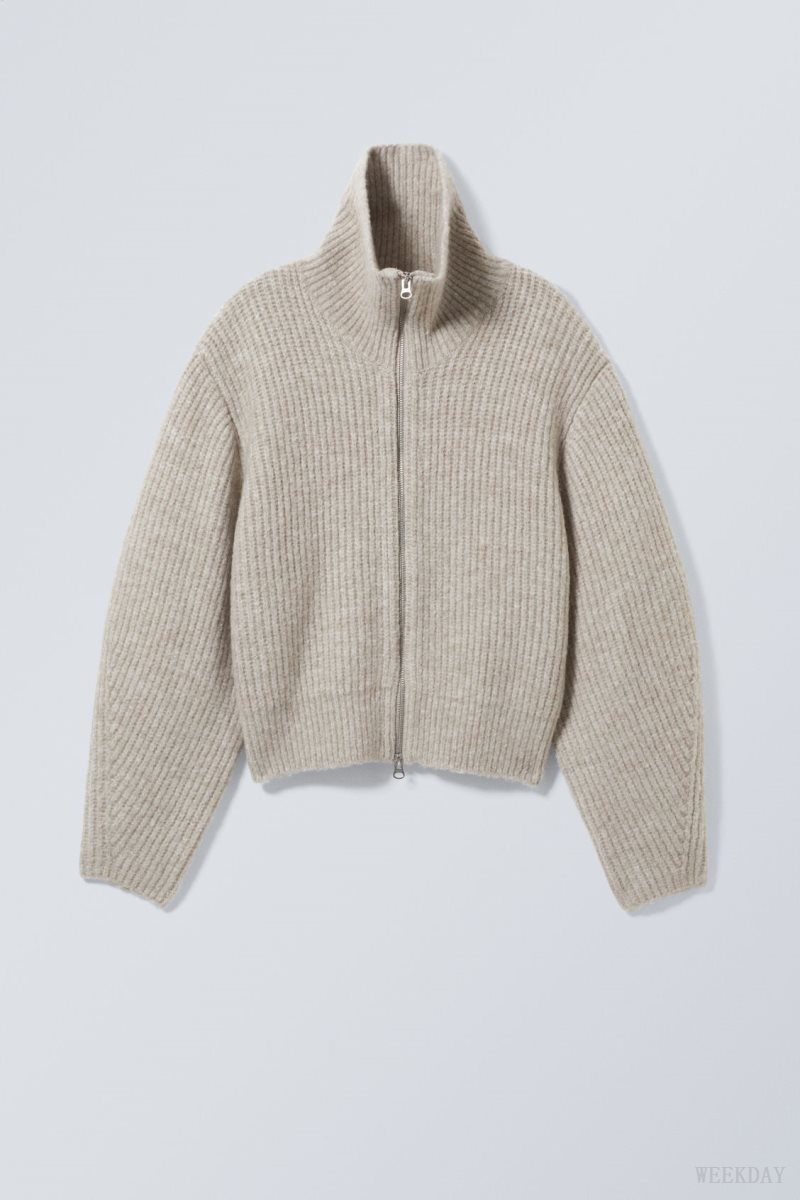 Weekday Bea Zip Cardigan Light Dusty Mole | DSXB6436