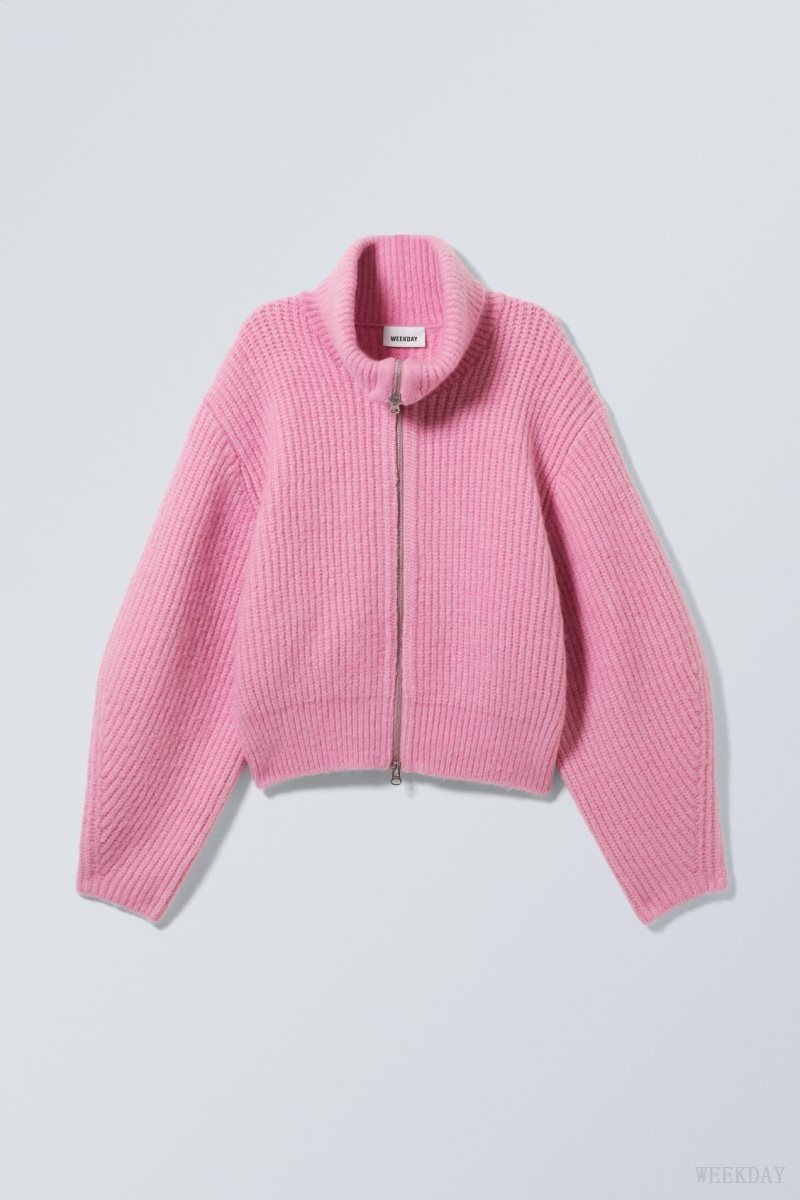 Weekday Bea Zip Cardigan Light Pink | QSIE3838