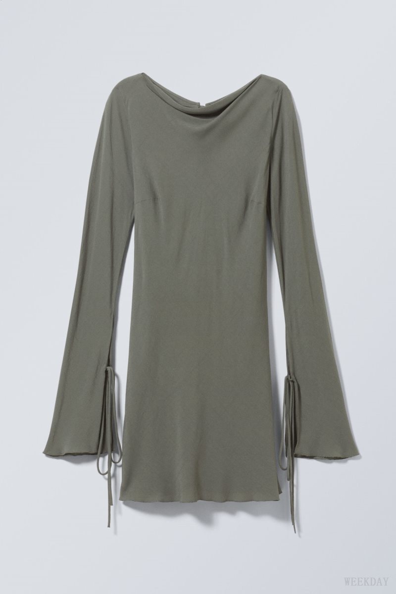 Weekday Bella Mini Dress Khaki Green | TLCG8843