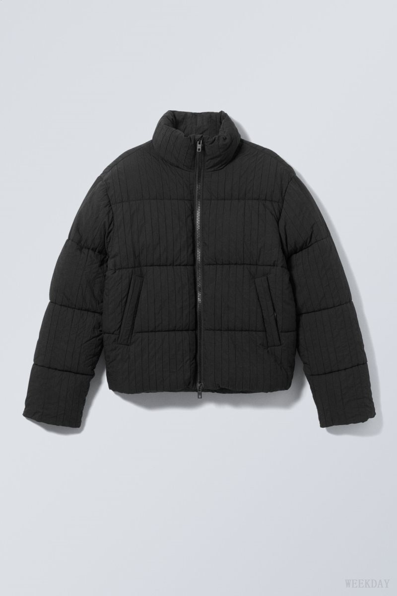 Weekday Ben Rib Puffer Jacket Black | OGKW9511