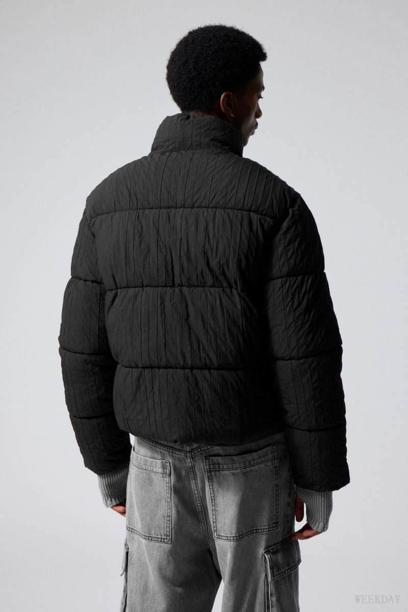 Weekday Ben Rib Puffer Jacket Black | OGKW9511