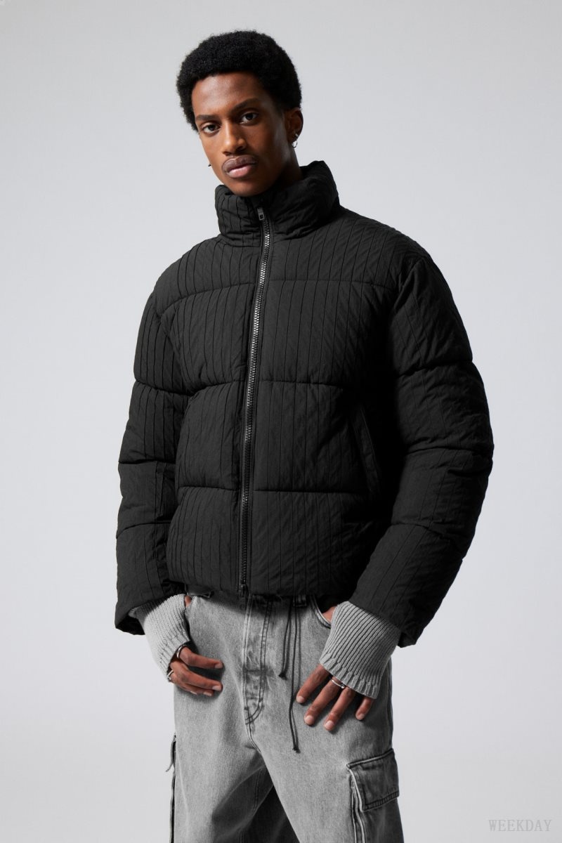 Weekday Ben Rib Puffer Jacket Black | OGKW9511