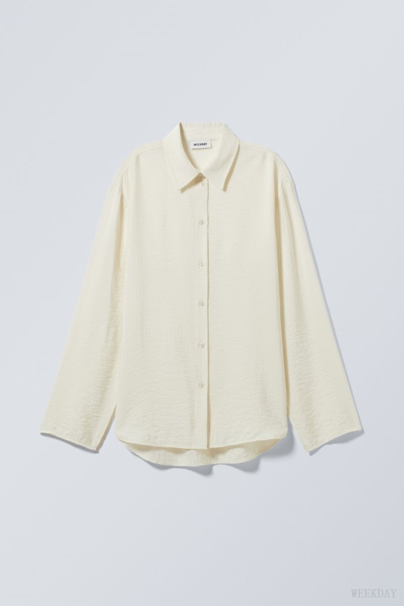 Weekday Blend Drapy Seersucker Shirt Light Mole | EZPC9869