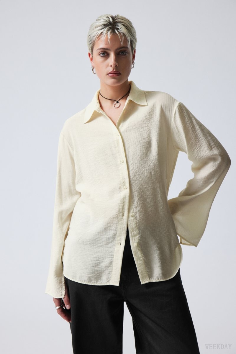 Weekday Blend Drapy Seersucker Shirt Light Mole | EZPC9869