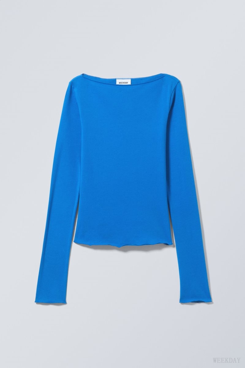 Weekday Boatneck Cotton Longsleeve Light Blue | INFE4700