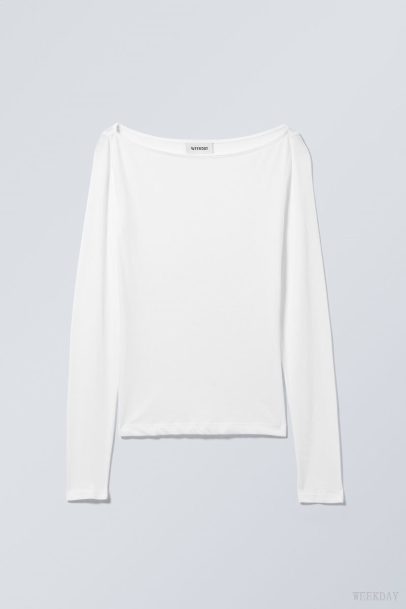 Weekday Boatneck Fitted Long Sleeve Top White | MHFJ8193