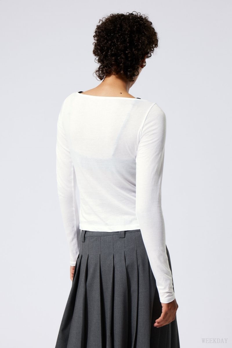 Weekday Boatneck Fitted Long Sleeve Top White | MHFJ8193