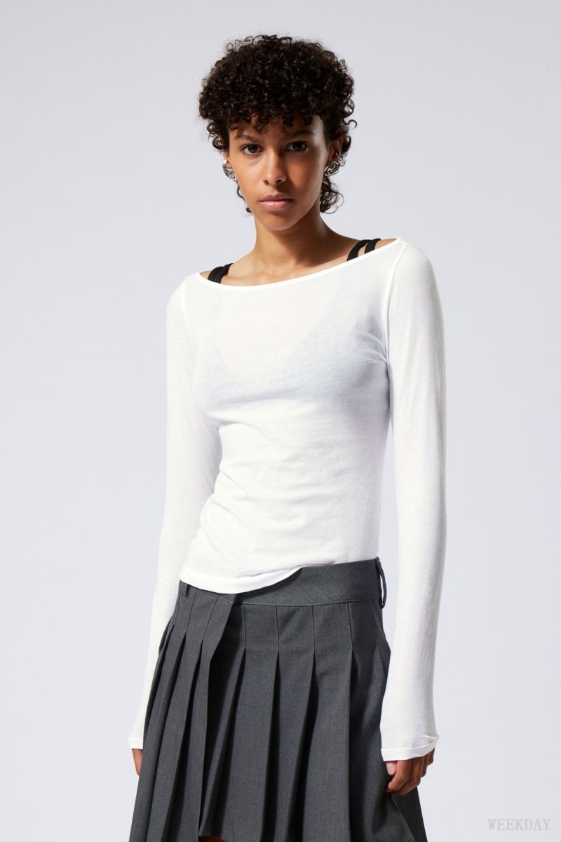 Weekday Boatneck Fitted Long Sleeve Top White | MHFJ8193