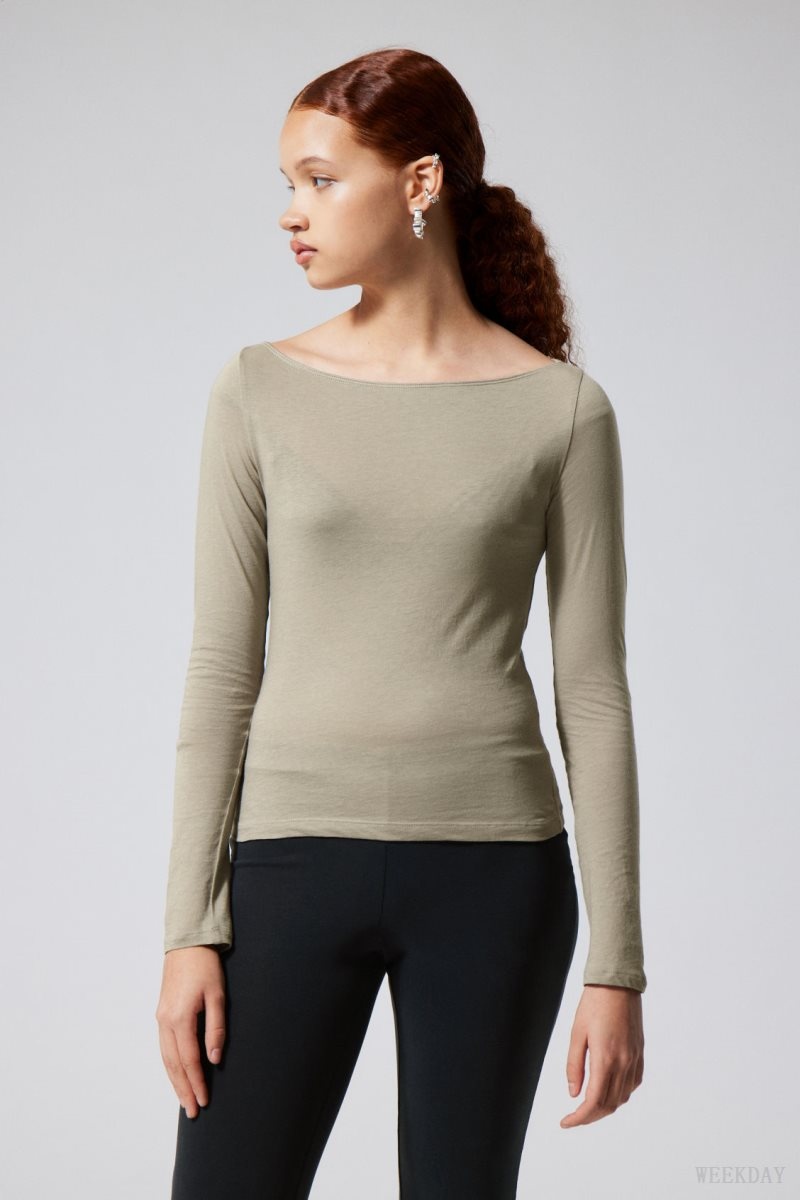 Weekday Boatneck Fitted Long Sleeve Top Mole | JJIO4660