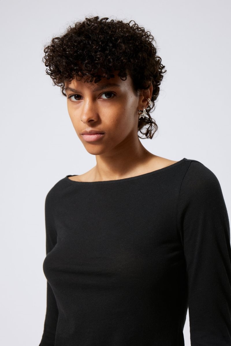 Weekday Boatneck Fitted Long Sleeve Top Black | QKZT7542