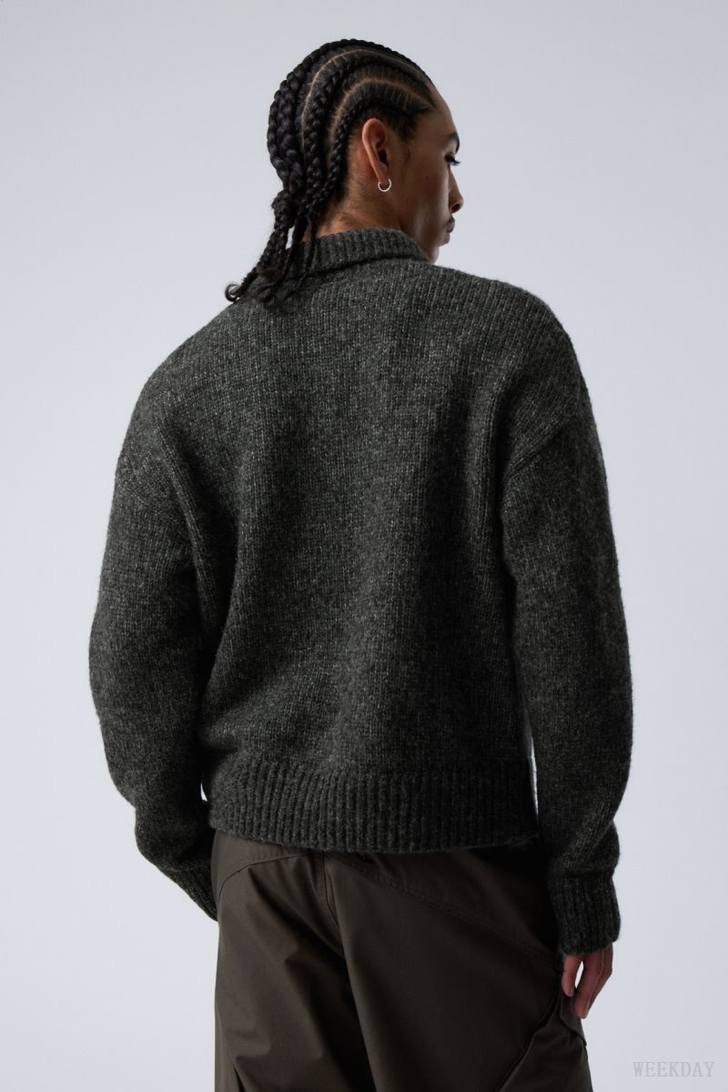 Weekday Bobby Relaxed Knitted Polo Sweater Dark Grey | PLNR5417