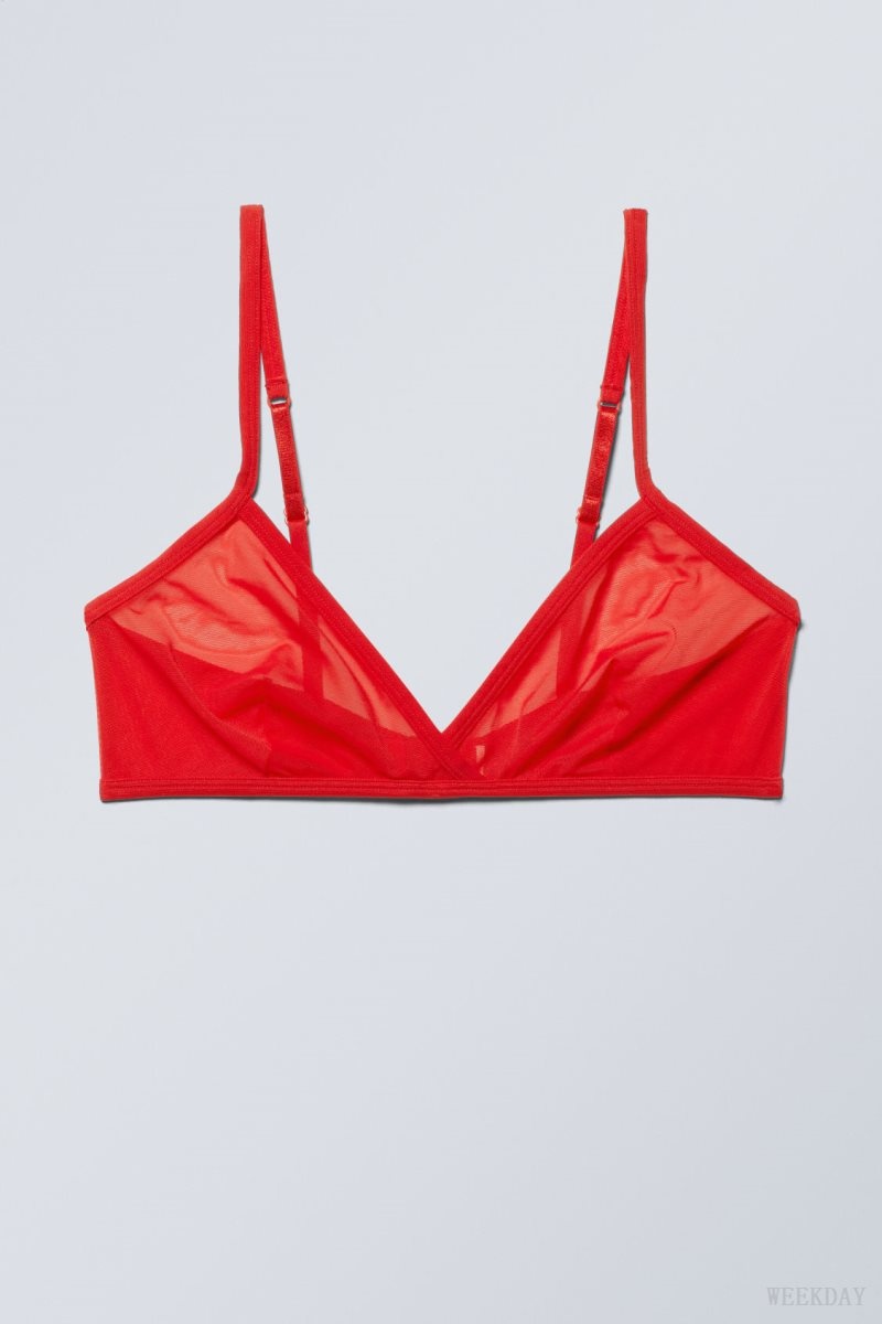 Weekday Bonnie Mesh Triangle Bralette Bralette Red | MYBX6056