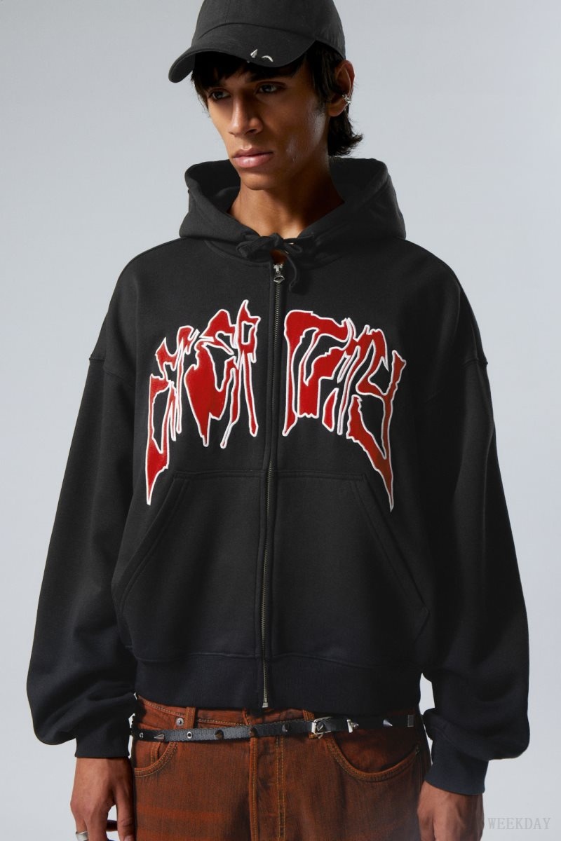 Weekday Boxy Graphic Zip Hoodie Eternity | PXTY0468