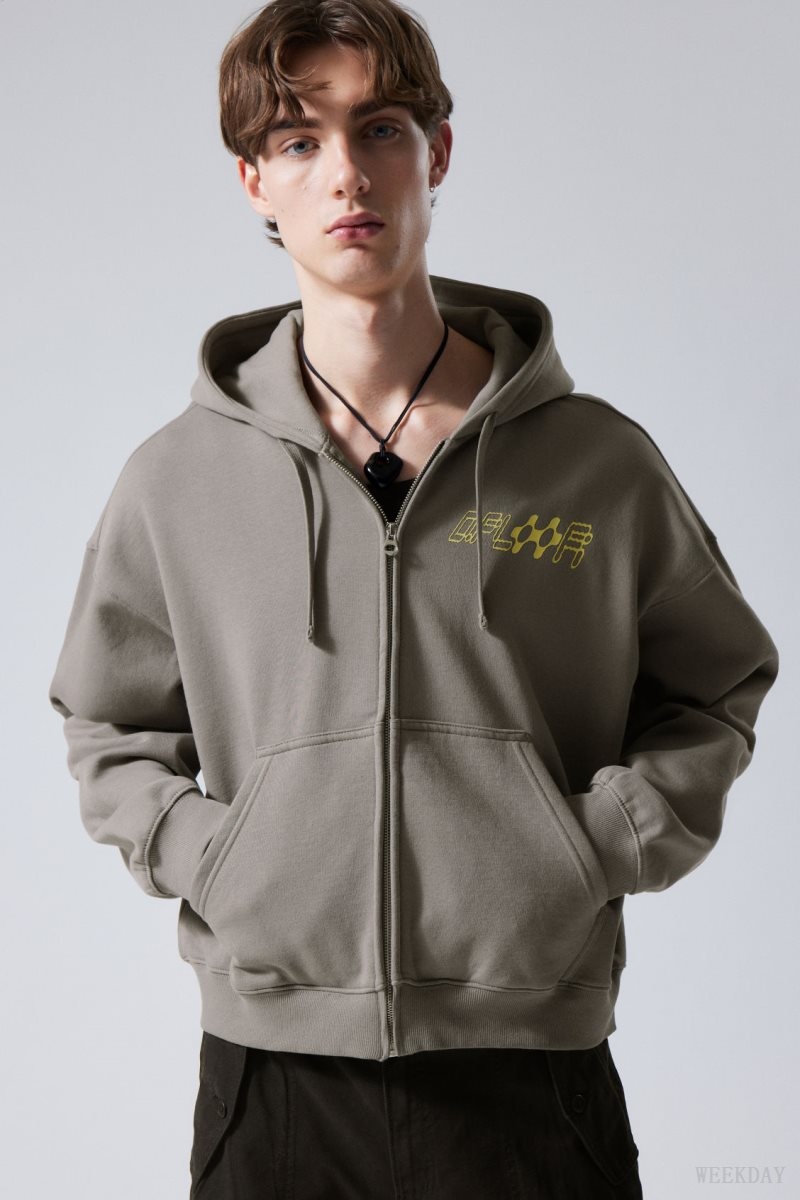 Weekday Boxy Graphic Zip Hoodie Grey | IHTN6696