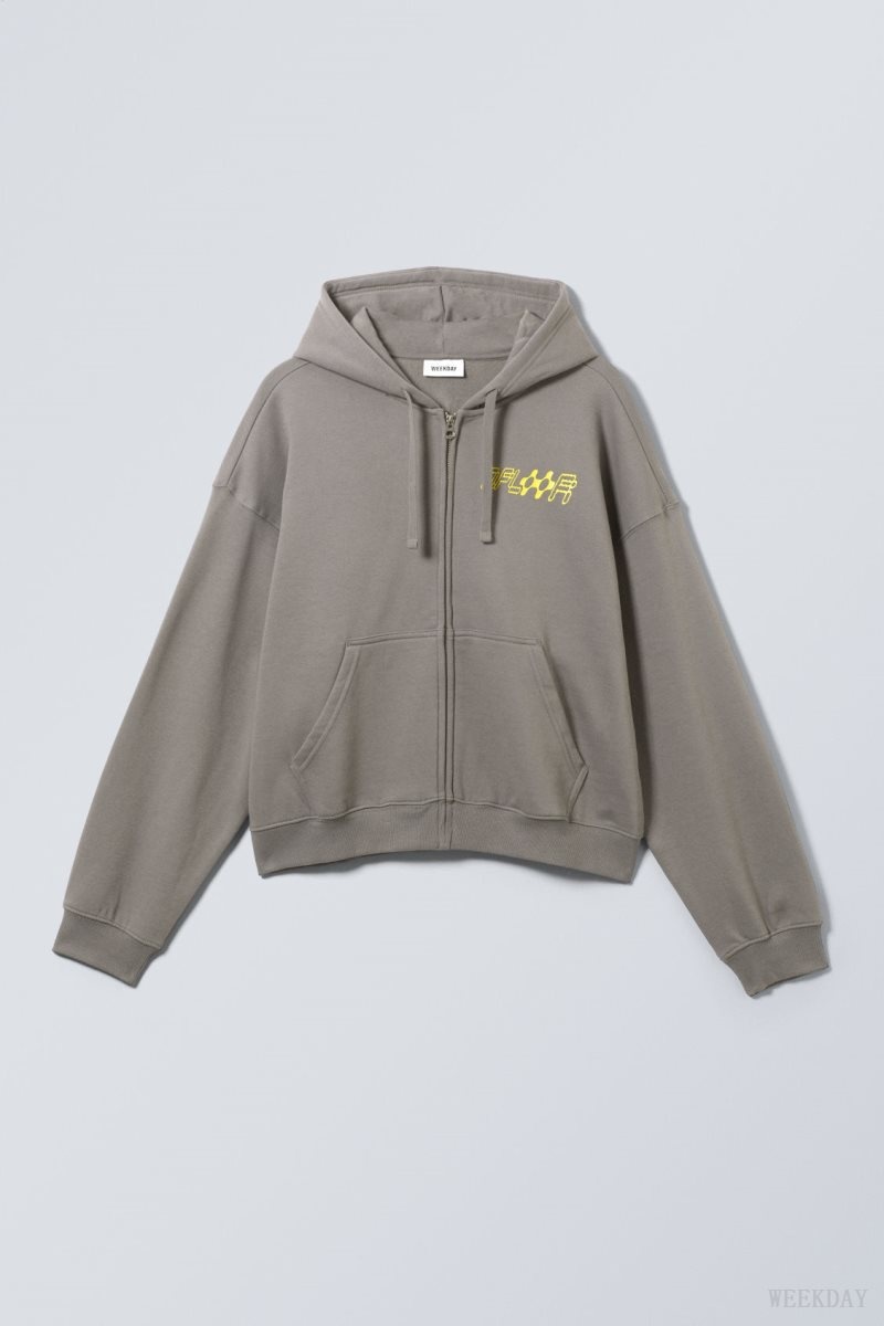 Weekday Boxy Graphic Zip Hoodie Grey | IHTN6696