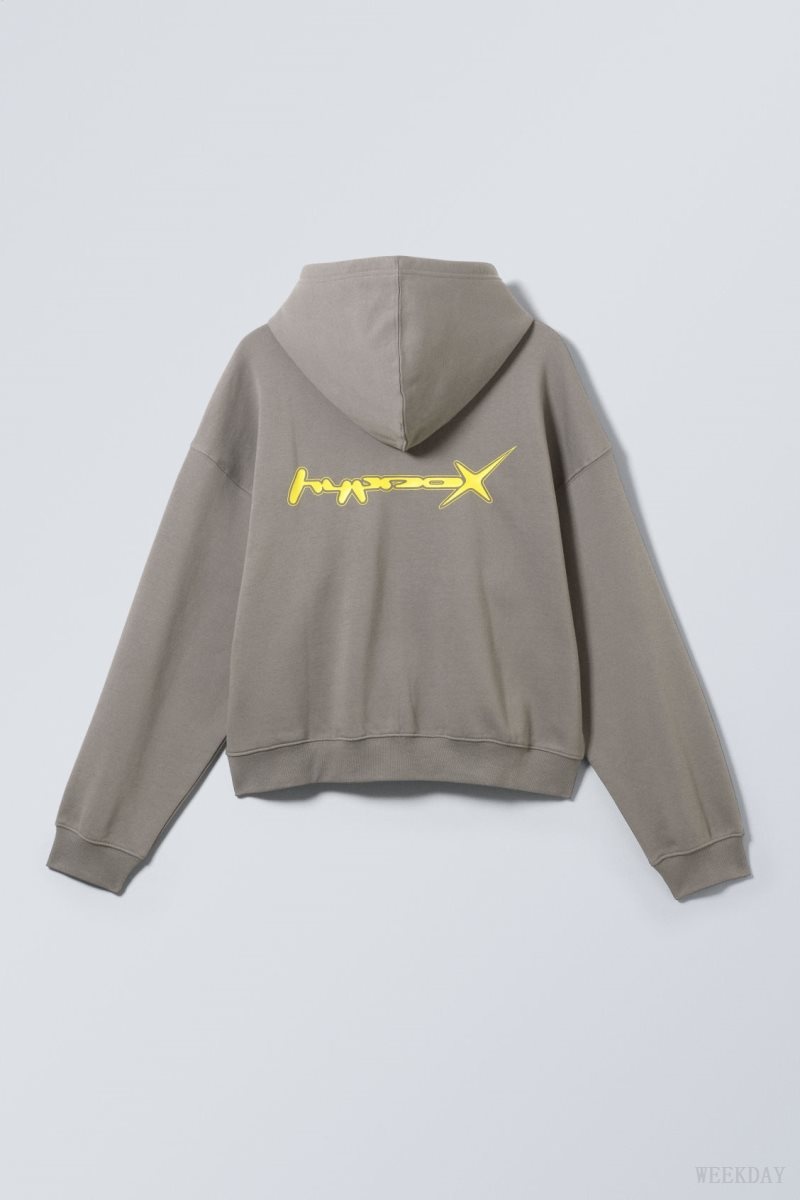 Weekday Boxy Graphic Zip Hoodie Grey | IHTN6696