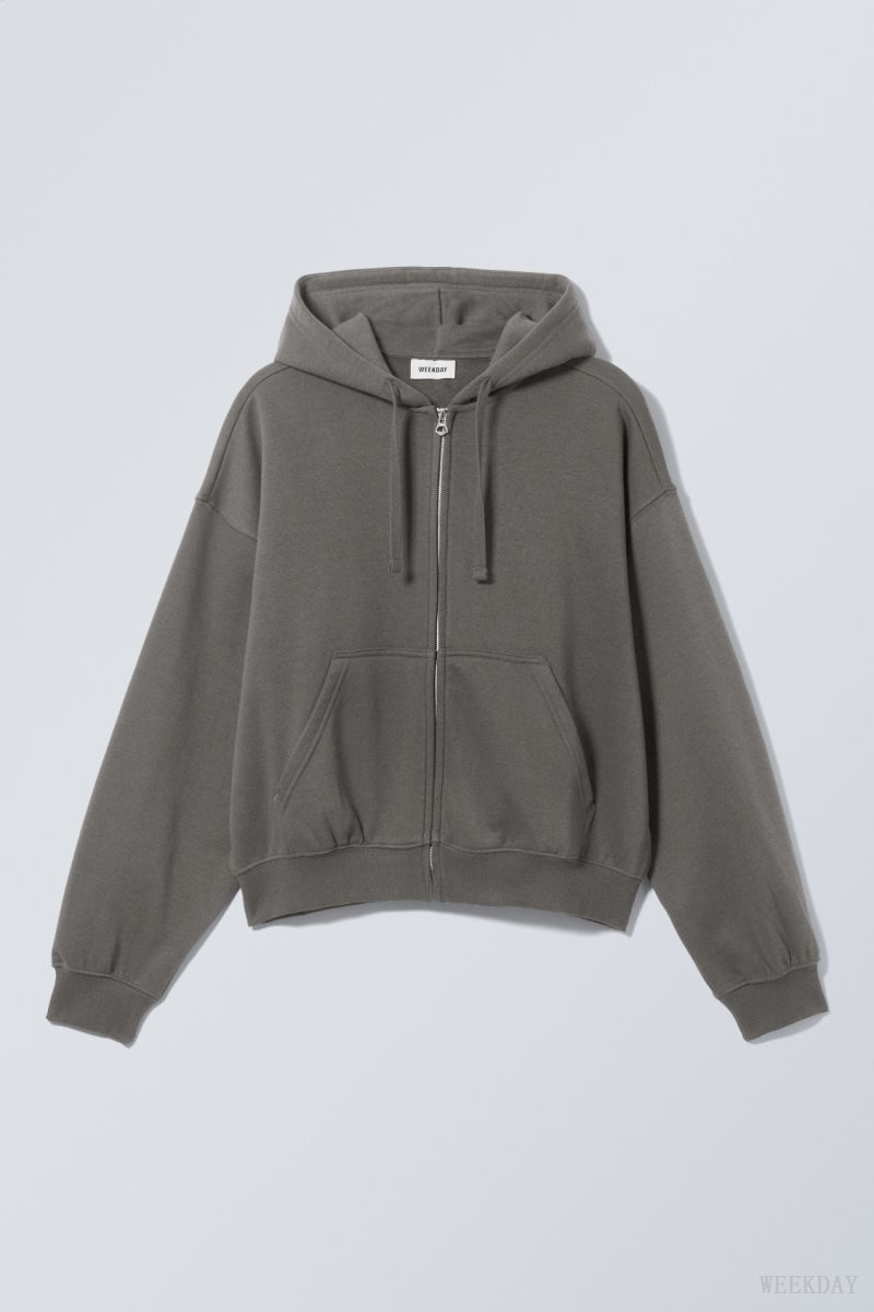 Weekday Boxy Midweight Zip Hoodie Grey | WJCC6478