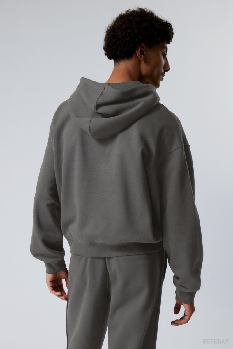 Weekday Boxy Midweight Zip Hoodie Grey | WJCC6478