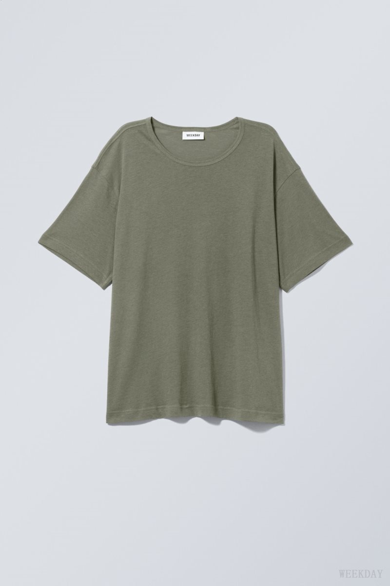 Weekday Boxy Relaxed T-shirt Khaki | BADB2944