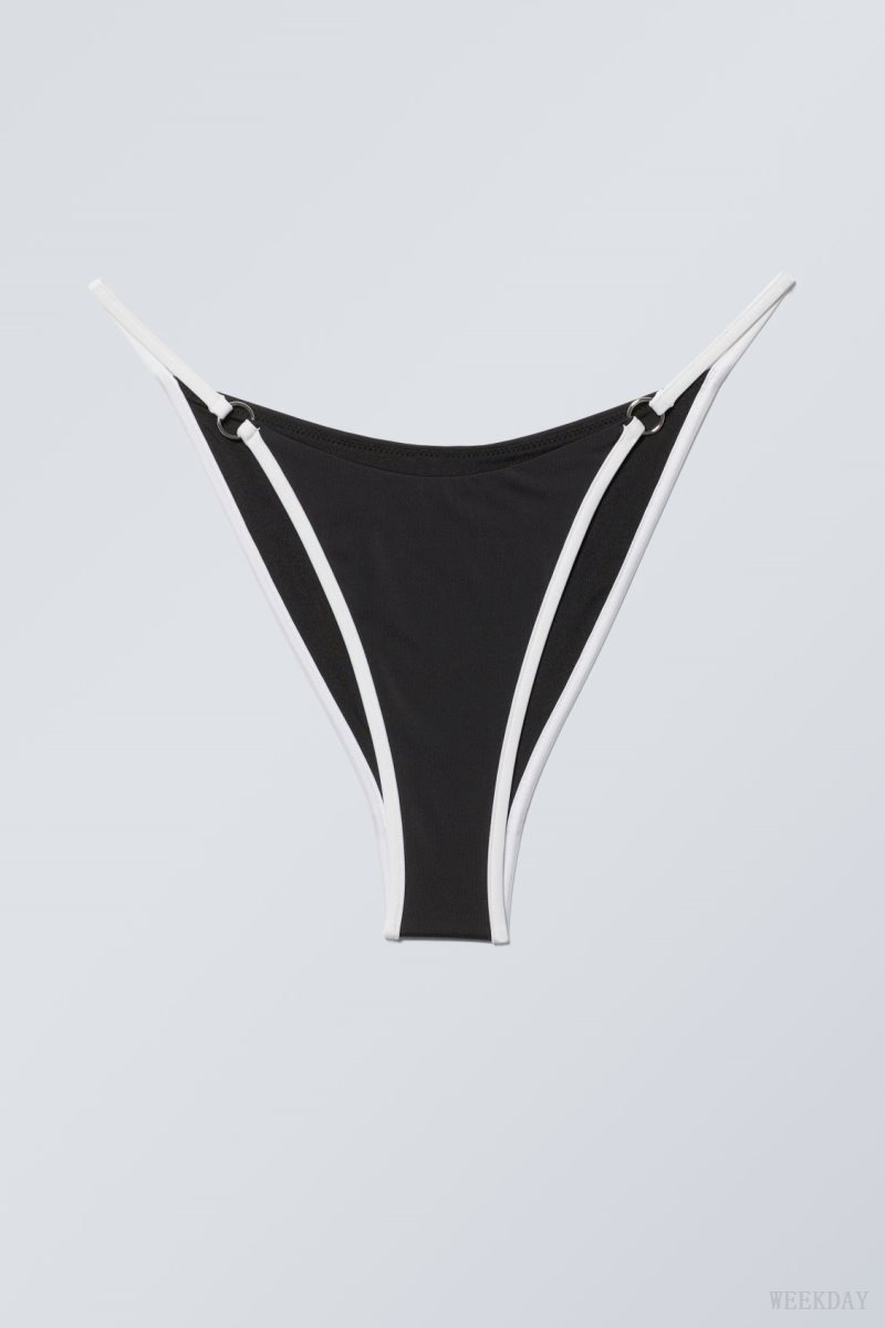 Weekday Brazilian Tanga Bikini Bottoms Black White | YMUT6621