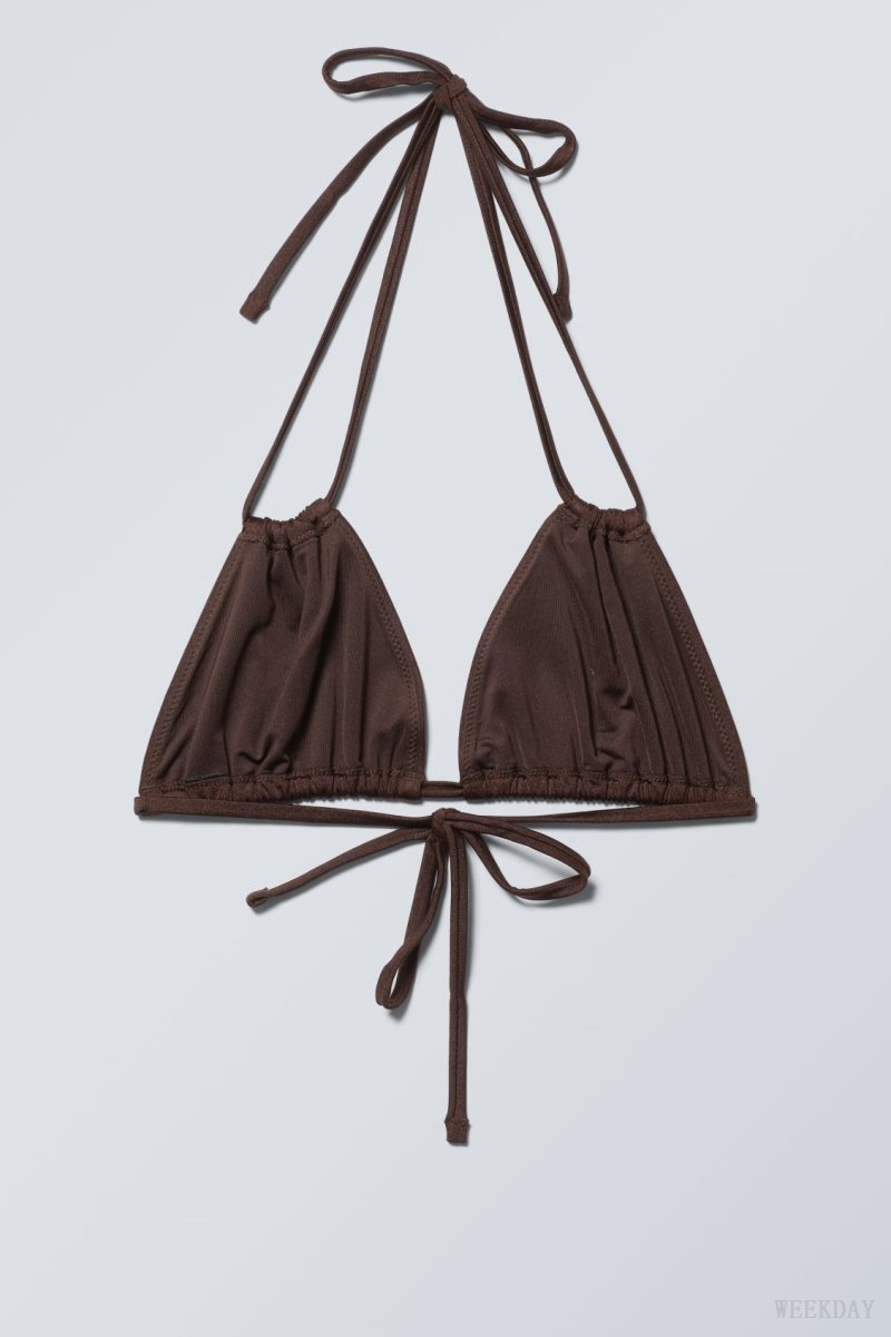 Weekday Breeze Tie Bikini Top Dark Brown | DEJV8019