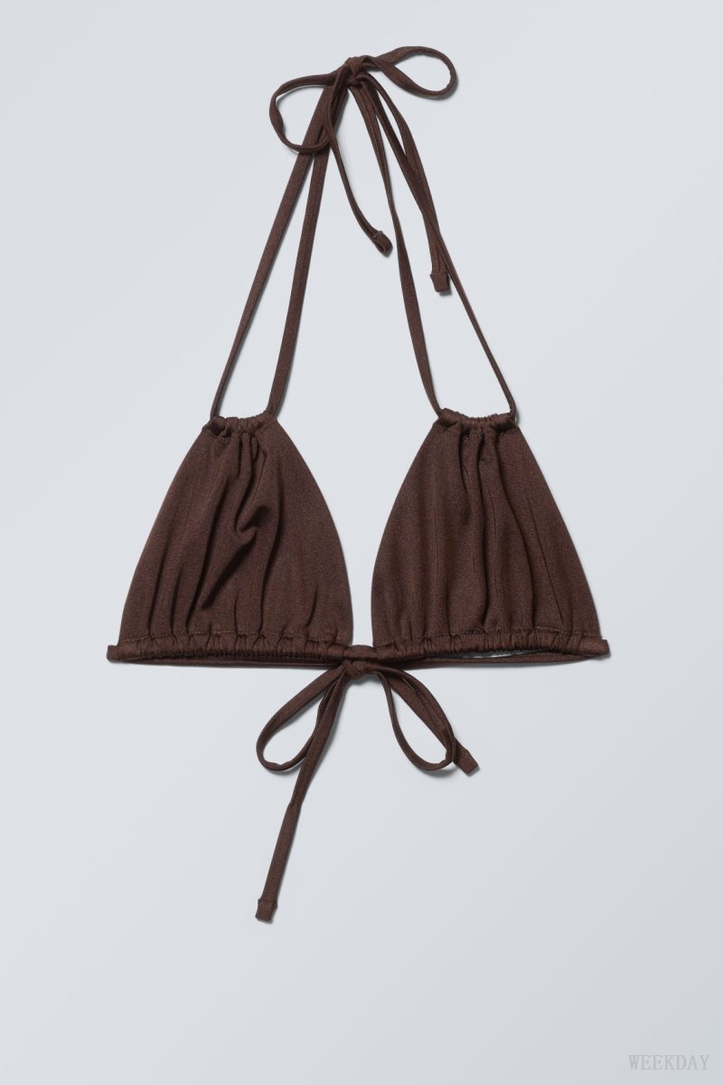 Weekday Breeze Tie Bikini Top Dark Brown | DEJV8019