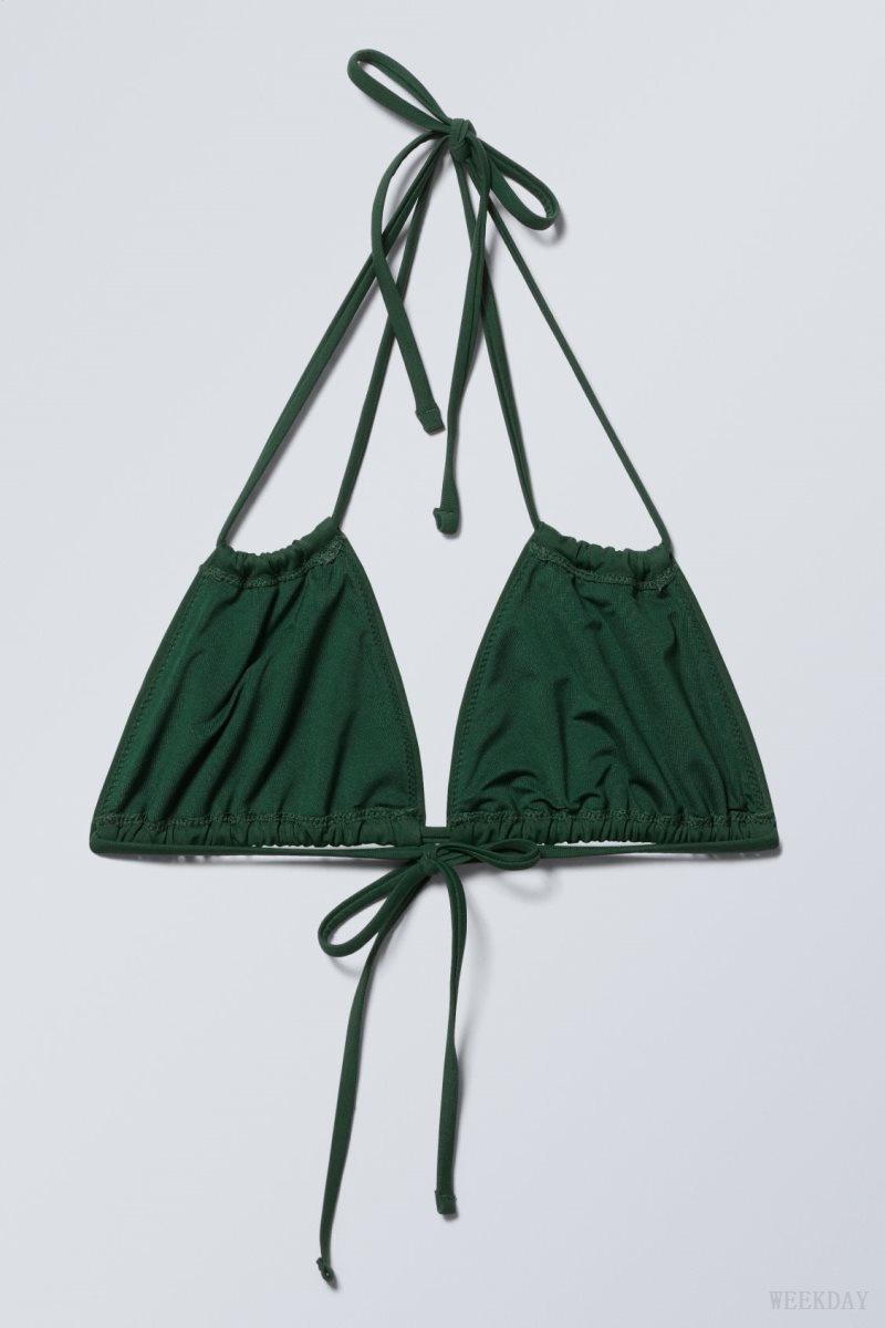 Weekday Breeze Tie Bikini Top Dark Green | DLJJ9212