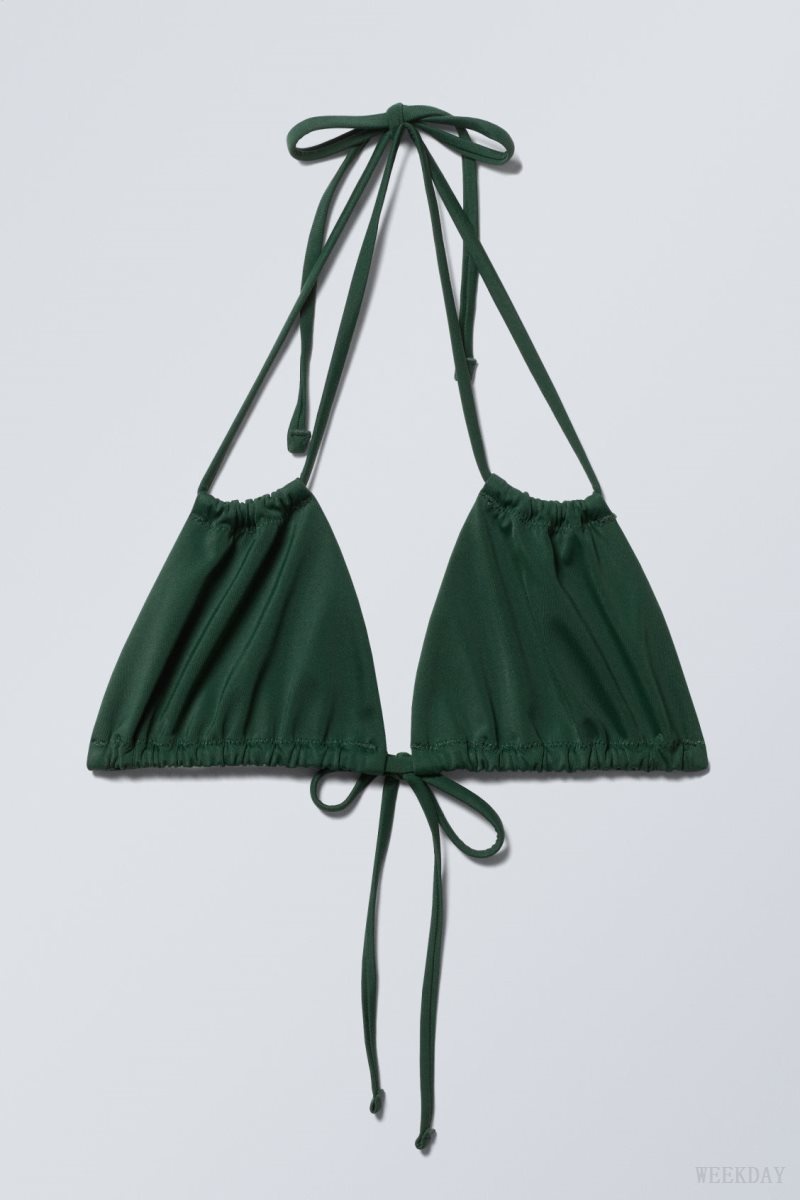 Weekday Breeze Tie Bikini Top Dark Green | DLJJ9212