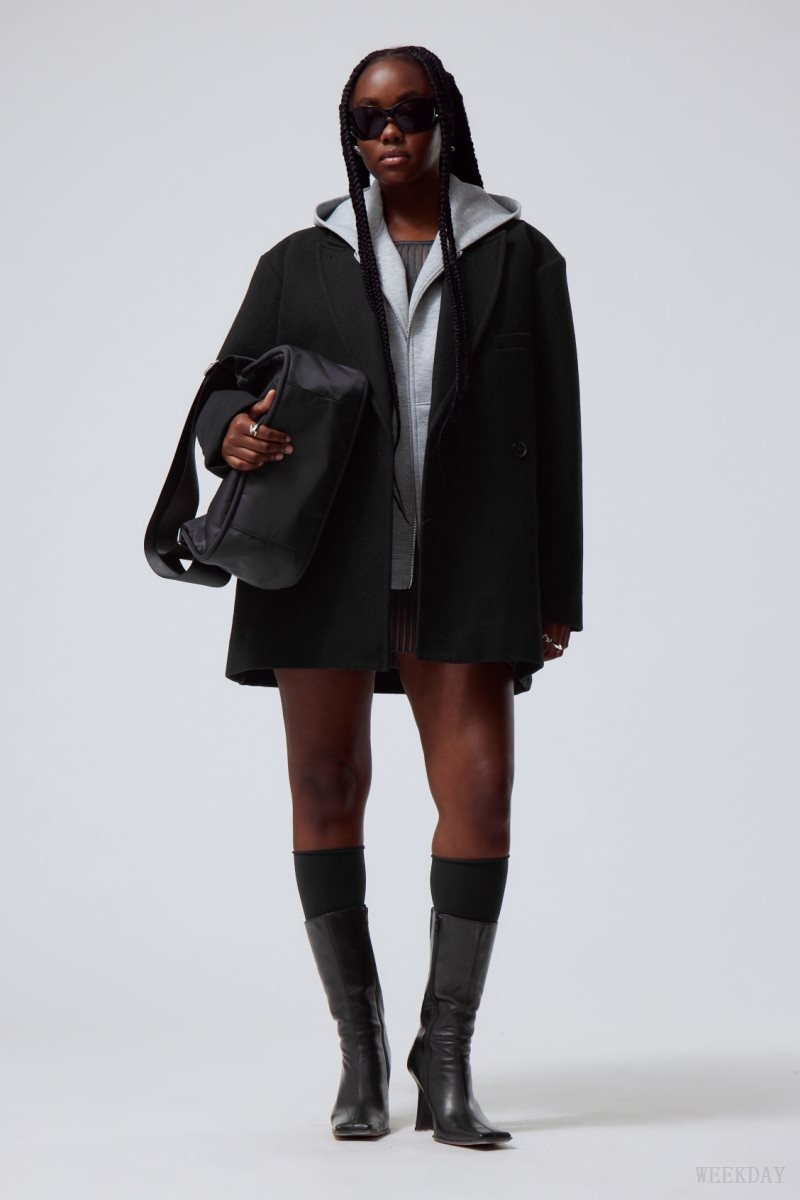 Weekday Carla Oversized Wool Blend Jacket Black | TTKH2309