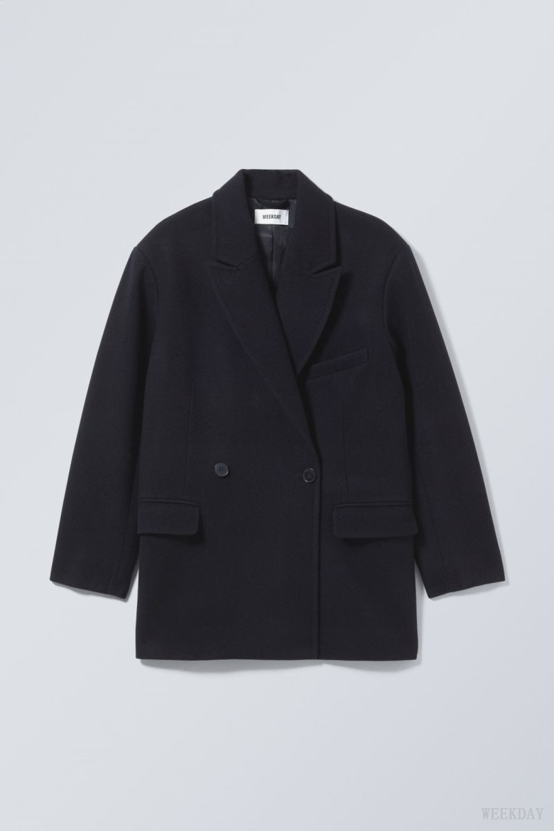 Weekday Carla Oversized Wool Blend Jacket Navy | YDWZ6943