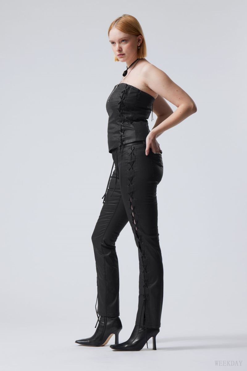 Weekday Cassidy Lace Up Trouser Black | WGVC3087