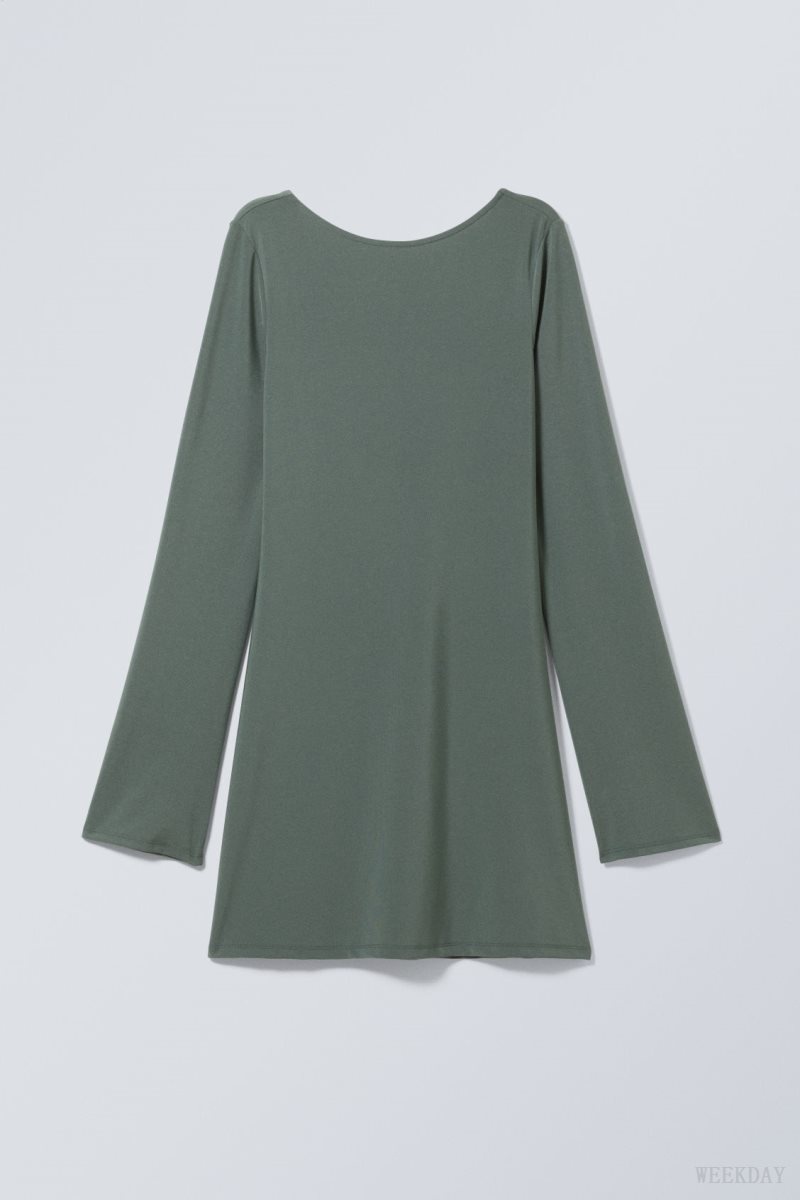 Weekday Clair Open Back Mini Dress Green | YUZF0463