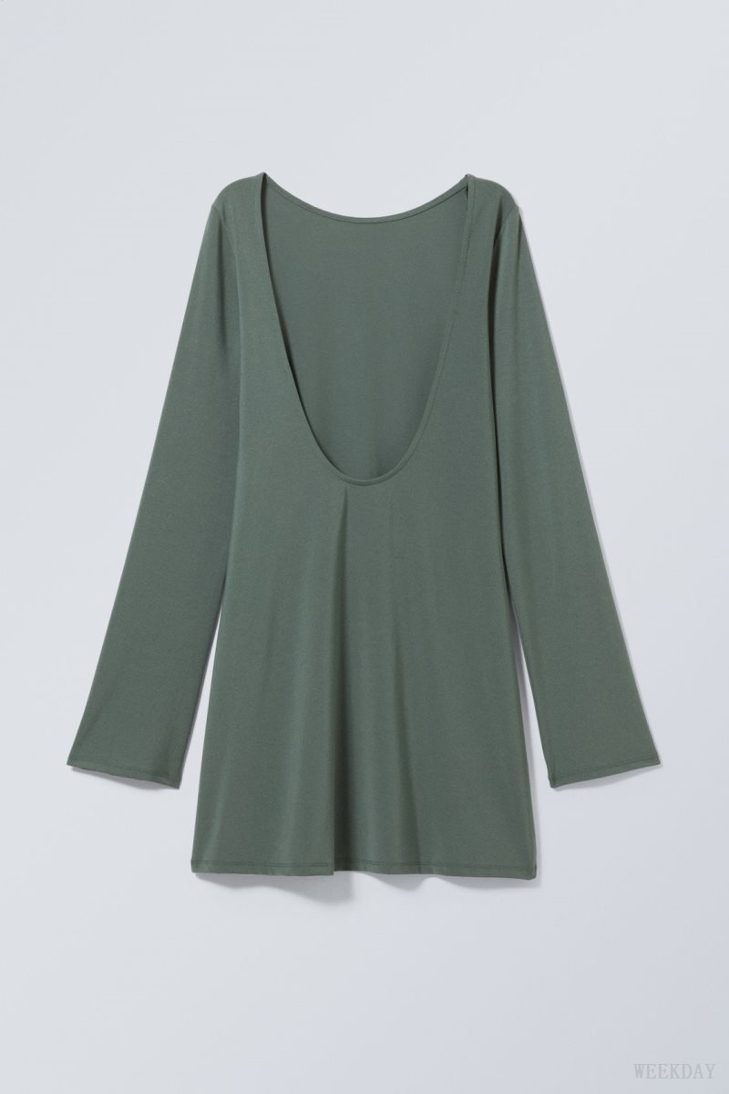 Weekday Clair Open Back Mini Dress Green | YUZF0463